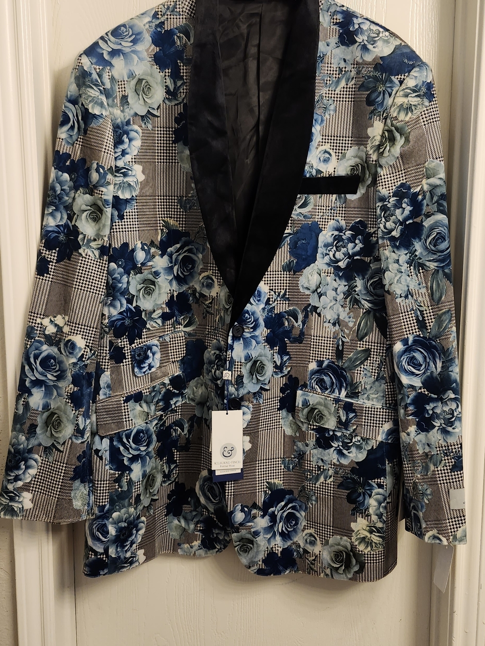 Kilburne & Finch Floral Glen Plaid Blue Evening Blazer